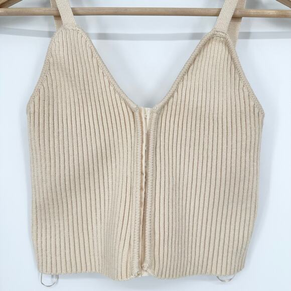 REVOLVE Mable Annabella Ribbed Hook and Eye Cropped Tank Top V-Neck Cream - Picture 3 of 8